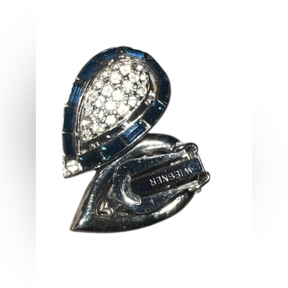 Vtg:Signed Joseph Wiener Silver and Blue Teardrop Clip-On Earrings